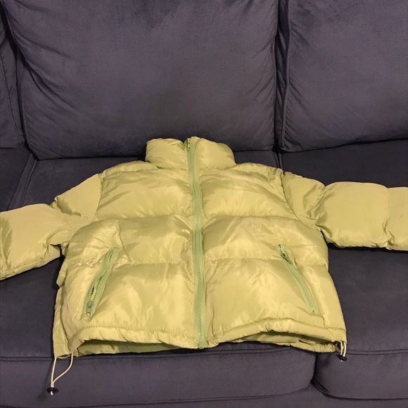 Lime Green Cropped Puffer Jacket - Picture 4 of 4